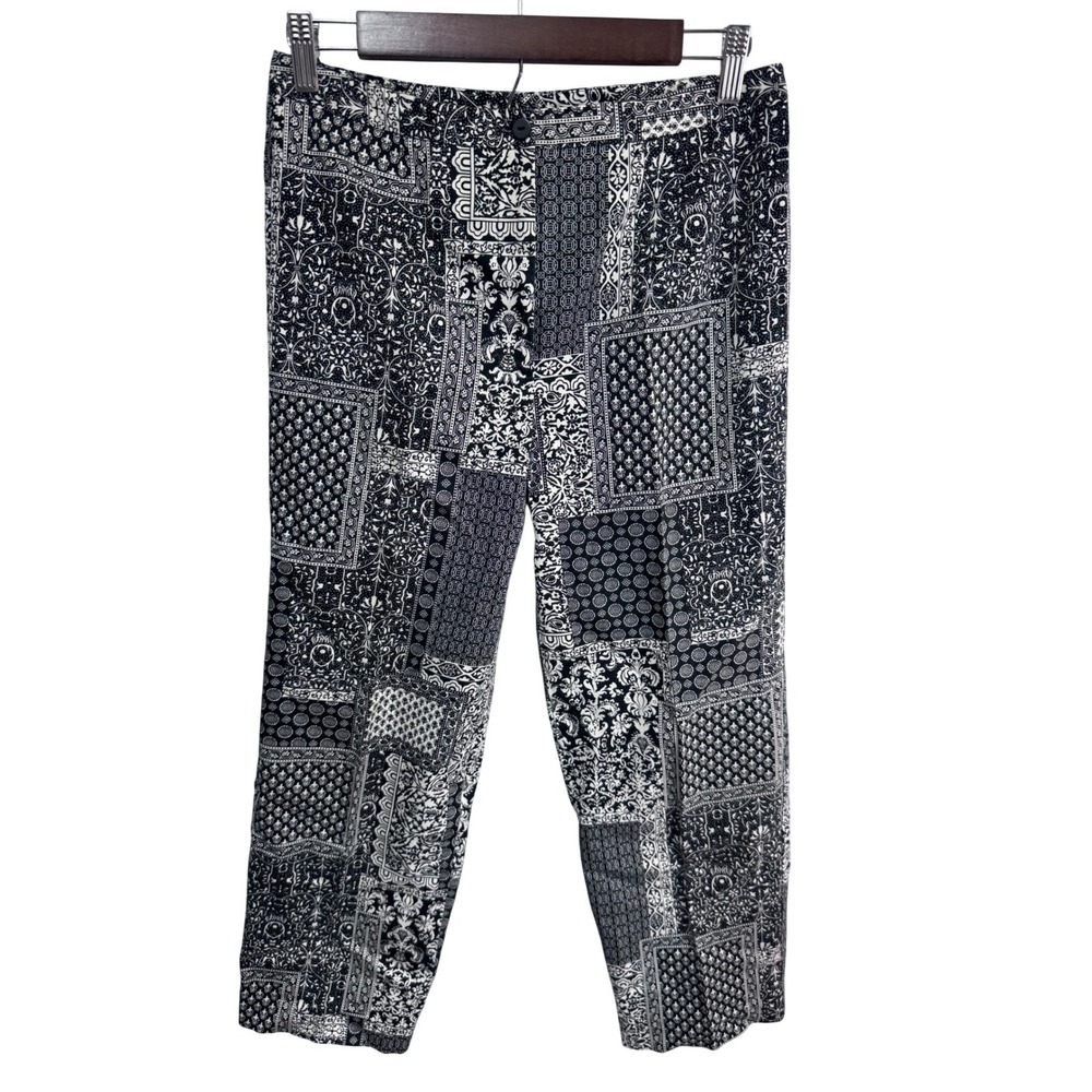 Talbots 8 Black White Patchwork Pants‎ Women's Ankle Crop Boho Made in USA